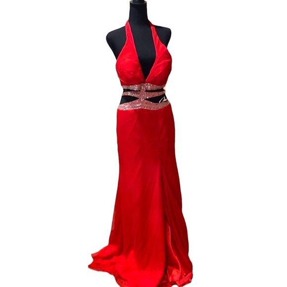 Alyce Paris Red Halter Dress Size 8 - Picture 1 of 8